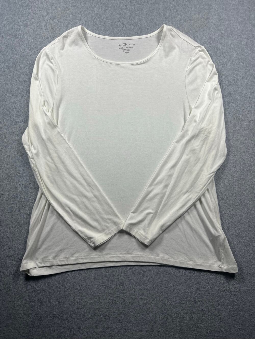 by Chico's Tee Shirt Women's Size 3 White Comfortable Long Sleeve Round Neck